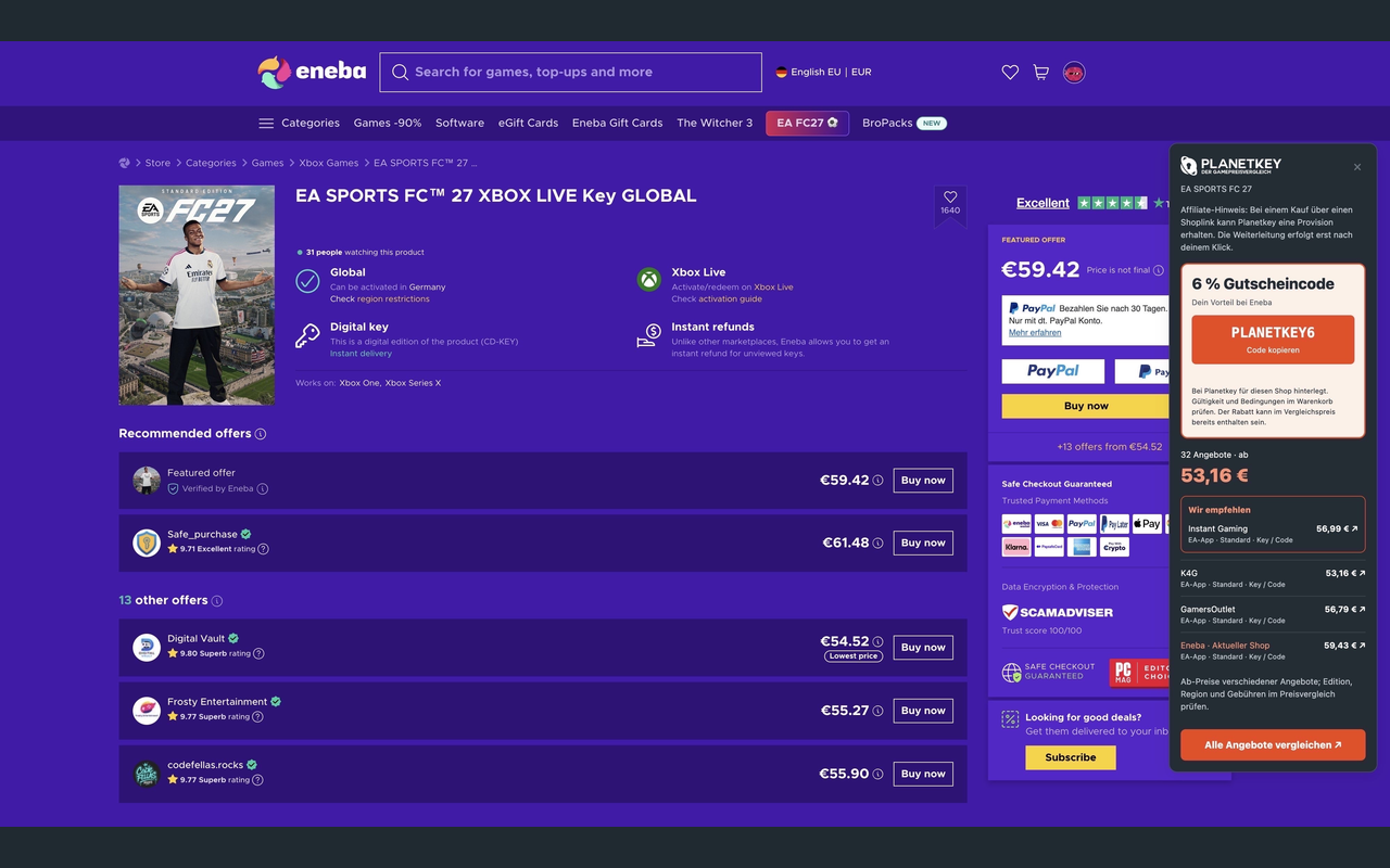 Shopangebote und verfügbare Rabattcodes bei Eneba