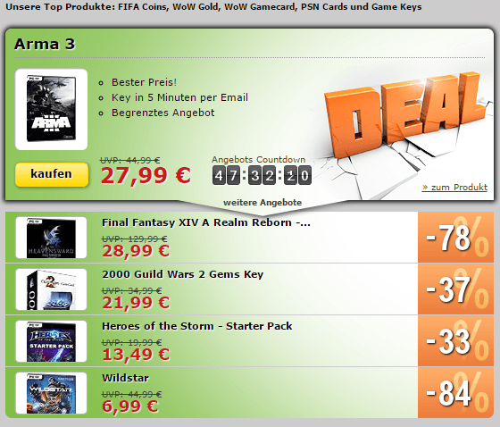 Arma 3, Final Fanasy XIV und Wilstar zum Deal-Preis!