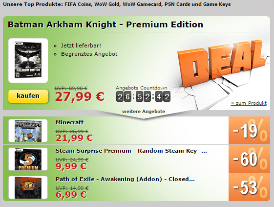 Batman Arkham Knight, Random Steam Keys und mehr zum besten Preis!