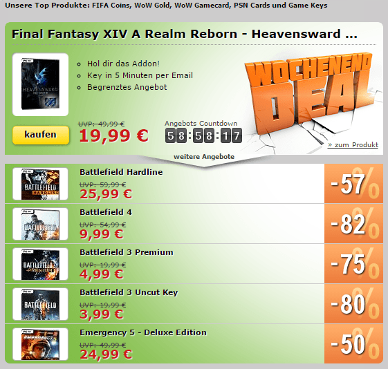 Battlefield 3 + 4 und Hardline sowie Final Fantasy XIV A Realm Reborn unglaublich gÃ¼nstig!