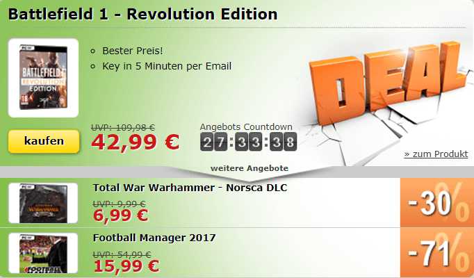 BF1 Revolution Edition, Total War Warhammer - Norsca DLC und Football Manager 2017 stark reduziert!