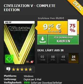 Civilization V - Complete Edition fÃ¼r nur 9,95â‚¬ bei Gamesrocket!