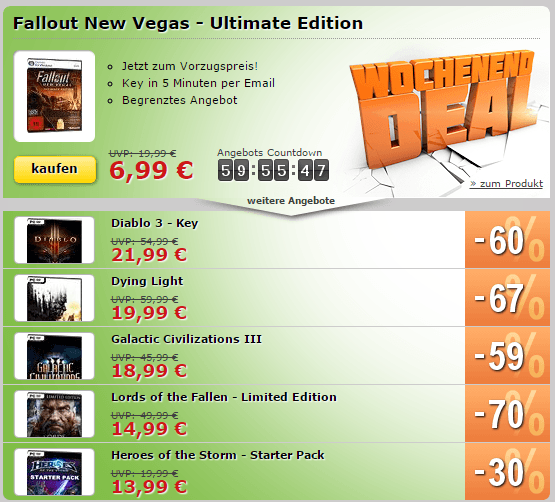 MMOGA Deal mit Fallout New Vegas - Ultimate Edition, Diablo 3 Key und mehr!