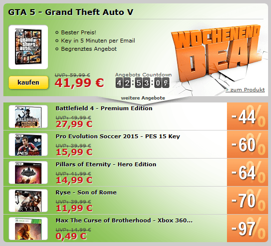 MMOGA Deal mit GTA V, Battlefield 4 Premium, PES 2015 und mehr!