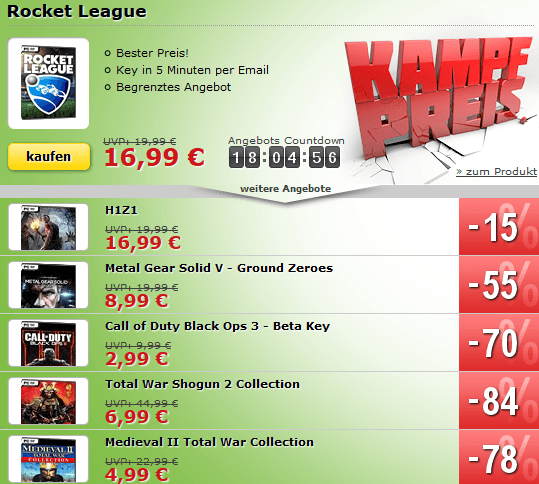 MMOGA Deal mit Rocket League, H1Z1, Metal Gear Solid V und mehr!