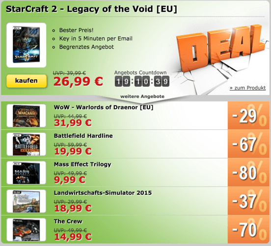 MMOGA Deal mit Starcraft 2 LOTV, WOW WoD, BF Hardline etc.