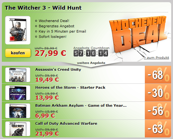 MMOGA Deal mit The Witcher 3 - Wild Hunt, Assassins Creed Unity, Call of Duty Advanced Warfare und mehr!