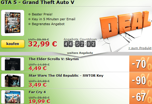 MMOGA Deal Time! Heute: GTAV, Skyrim, SWTOR, Far Cry 4!