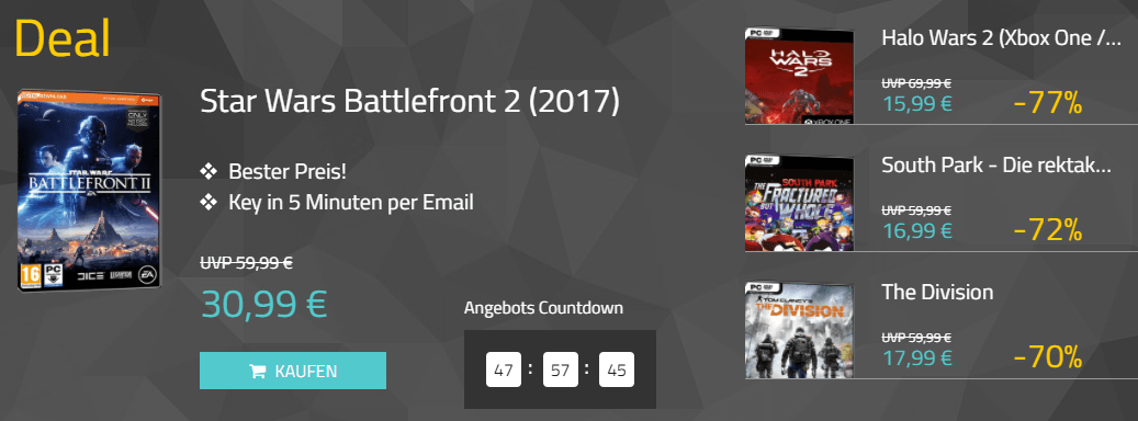 MMOGA Deals mit SW Battlefront 2, The Division und mehr!