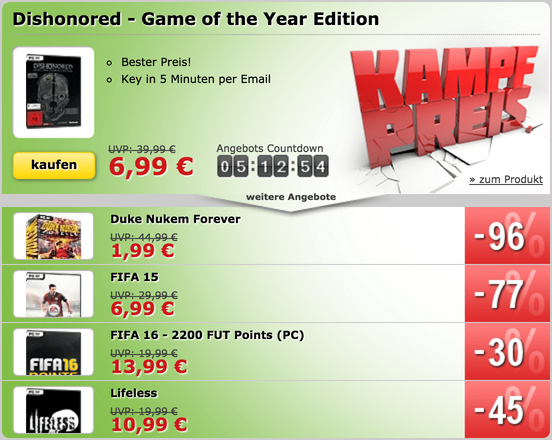 MMOGA Kampfpreise mit Duke Nukem Forever, Dishonored, FIFA 15 uvm.