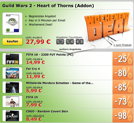 MMOGA Weekenddeals mit CS:GO Skins, GW2 Addon, FIFA Coins uvm...