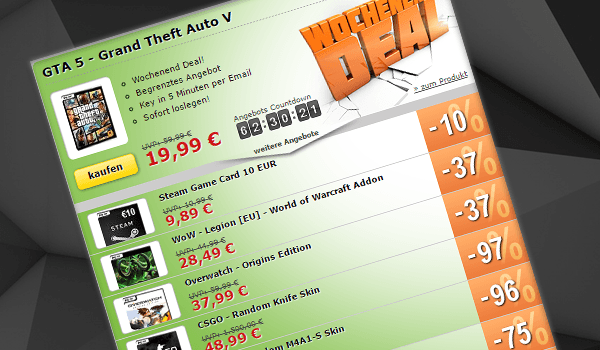 MMOGA Wochenenddeal mit GTA 5 fÃ¼r 19,99â‚¬,  PSN Guthaben und mehr...