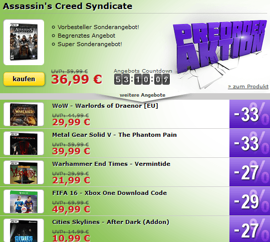 Pre-Order Aktion bei MMOGA! Assassins Creed Syndicate und vieles mehr zum Megapreis!