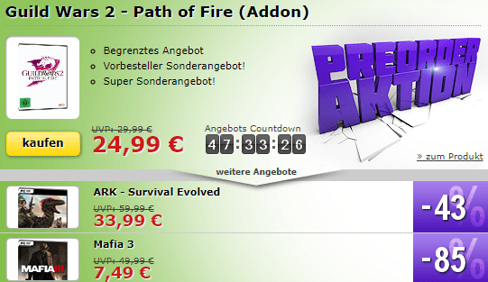 Preorder Aktion bei MMOGA! Guild of Wars 2 Path of Fire/ARK- Survival Evolved/Mafia 3