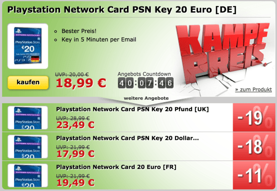 PSN Cards stark reduziert