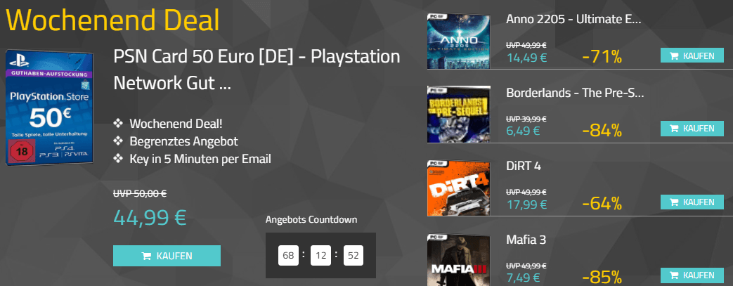 PSN Guthaben 50 EURO und mehr im Angebot!