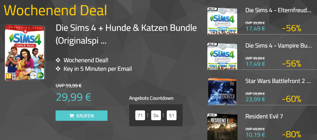 Wochenend Deals bei MMOGA! Sims und Star Wars Battlefront 2 zum Sonderpreis!