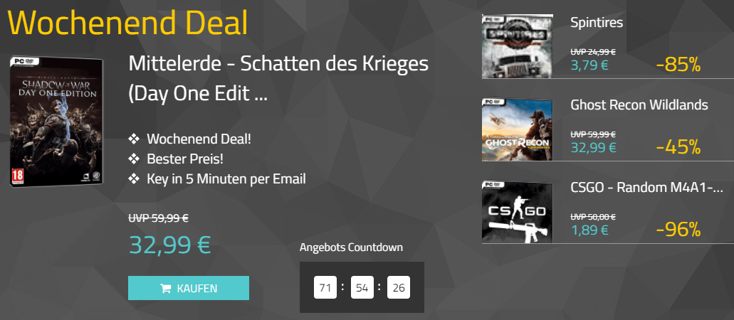 Wochenendangebote von MMOGA! Spare bei Mittelerde Schatten des Krieges, Wildlands und mehr!