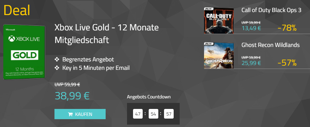 Xbox Live Gold - 12 Monate und mehr im Angebot bei MMOGA!