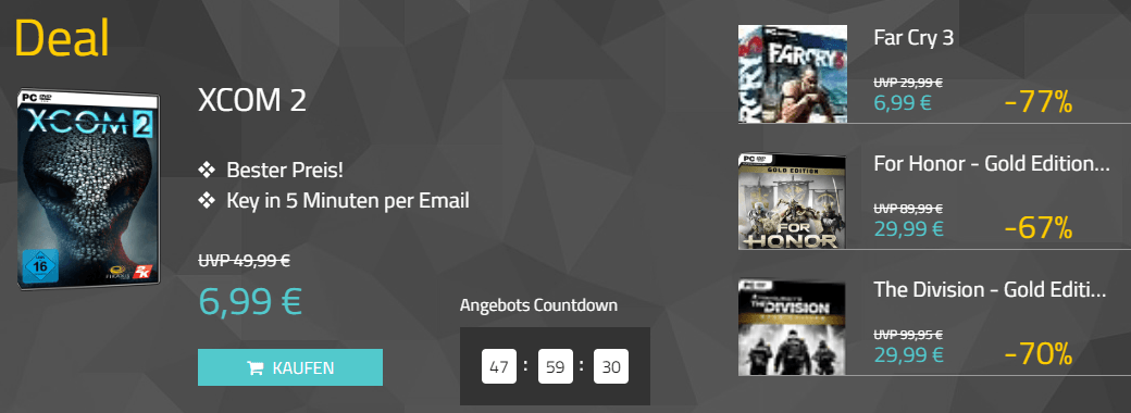 XCOM 2, Far Cry 3, For Honor&TheDivision Gold im Angebot bei MMOGA